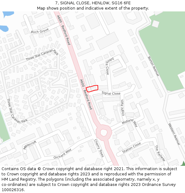 7, SIGNAL CLOSE, HENLOW, SG16 6FE: Location map and indicative extent of plot