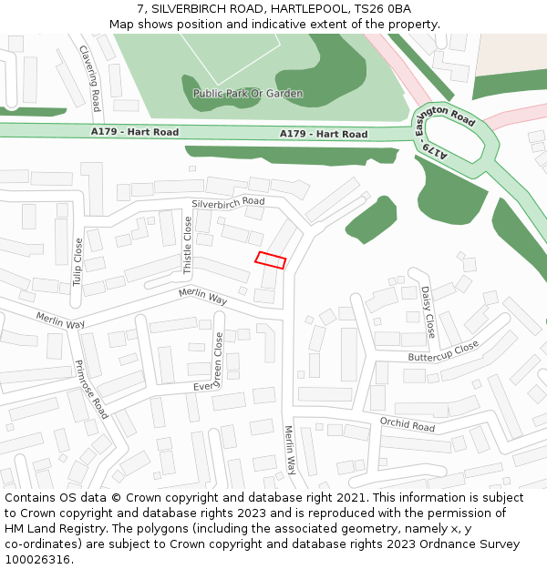 7, SILVERBIRCH ROAD, HARTLEPOOL, TS26 0BA: Location map and indicative extent of plot