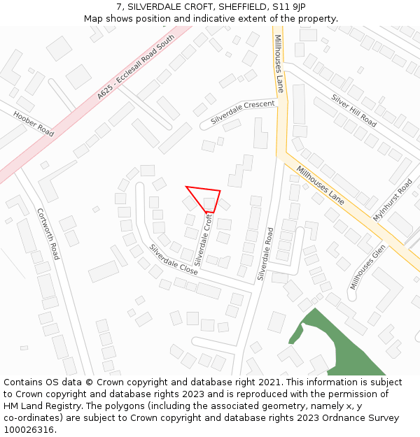 7, SILVERDALE CROFT, SHEFFIELD, S11 9JP: Location map and indicative extent of plot