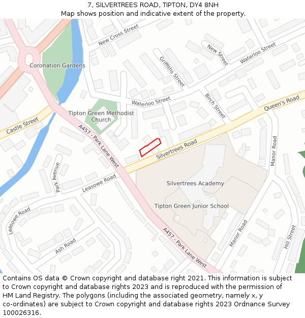 7, SILVERTREES ROAD, TIPTON, DY4 8NH: Location map and indicative extent of plot