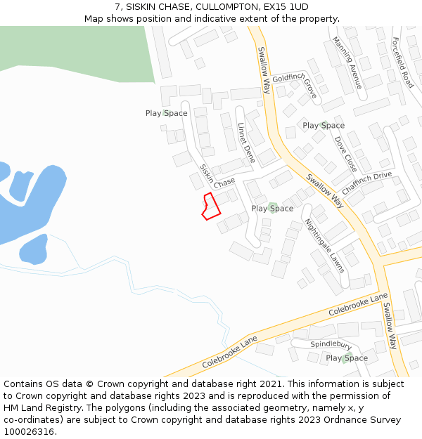 7, SISKIN CHASE, CULLOMPTON, EX15 1UD: Location map and indicative extent of plot