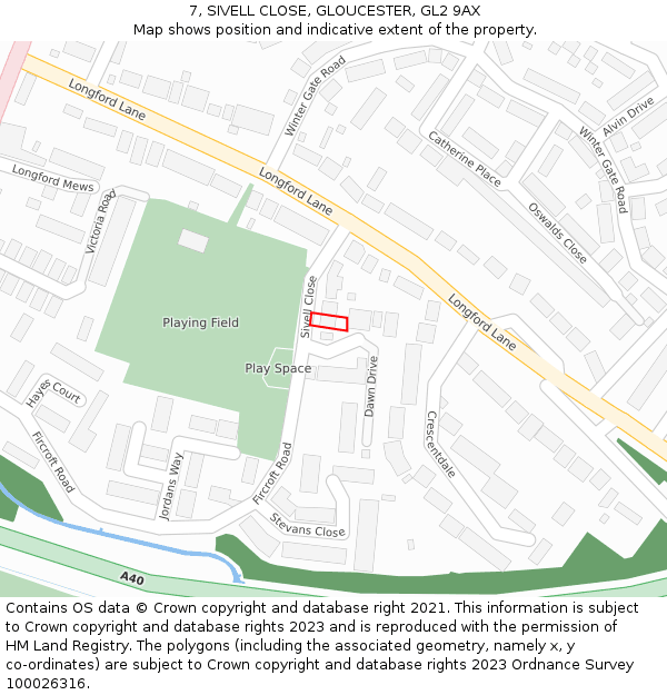 7, SIVELL CLOSE, GLOUCESTER, GL2 9AX: Location map and indicative extent of plot