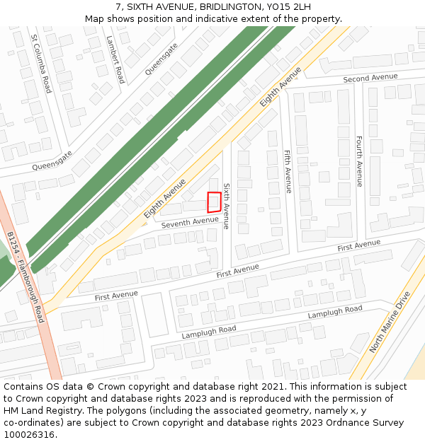 7, SIXTH AVENUE, BRIDLINGTON, YO15 2LH: Location map and indicative extent of plot