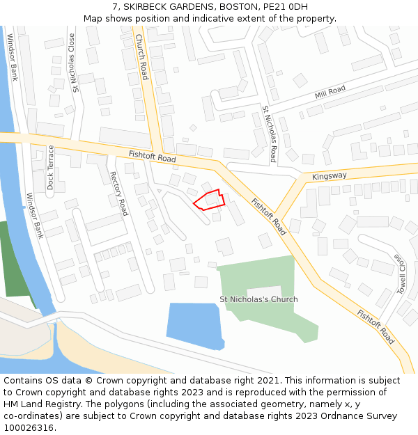 7, SKIRBECK GARDENS, BOSTON, PE21 0DH: Location map and indicative extent of plot