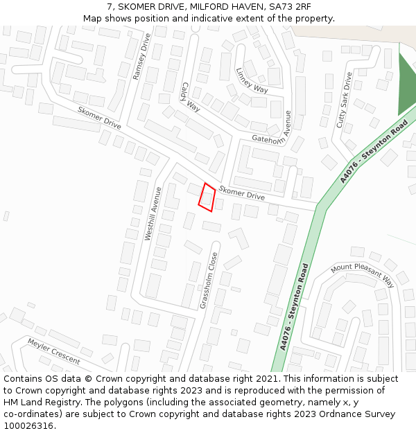 7, SKOMER DRIVE, MILFORD HAVEN, SA73 2RF: Location map and indicative extent of plot