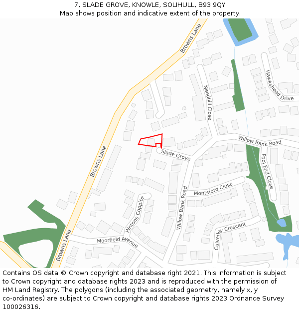 7, SLADE GROVE, KNOWLE, SOLIHULL, B93 9QY: Location map and indicative extent of plot