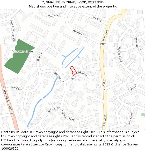 7, SMALLFIELD DRIVE, HOOK, RG27 9SD: Location map and indicative extent of plot