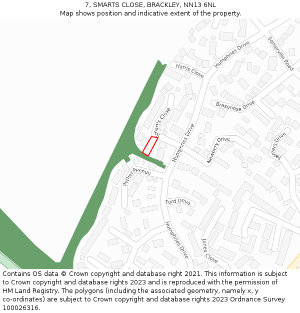 7, SMARTS CLOSE, BRACKLEY, NN13 6NL: Location map and indicative extent of plot