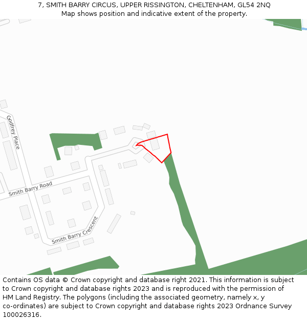 7, SMITH BARRY CIRCUS, UPPER RISSINGTON, CHELTENHAM, GL54 2NQ: Location map and indicative extent of plot