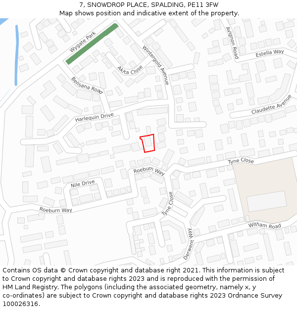 7, SNOWDROP PLACE, SPALDING, PE11 3FW: Location map and indicative extent of plot