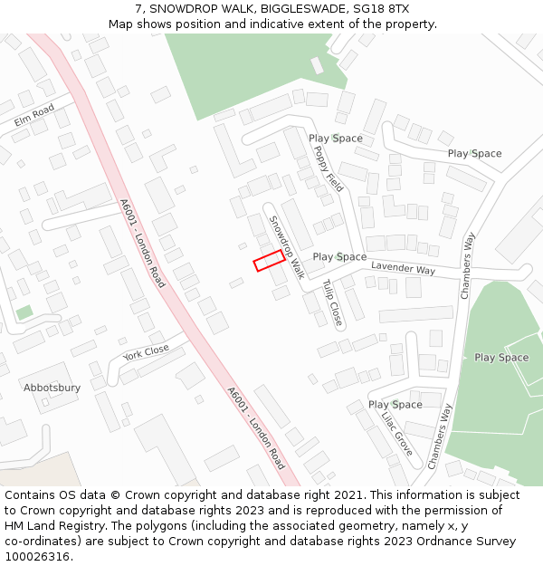 7, SNOWDROP WALK, BIGGLESWADE, SG18 8TX: Location map and indicative extent of plot