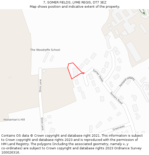 7, SOMER FIELDS, LYME REGIS, DT7 3EZ: Location map and indicative extent of plot