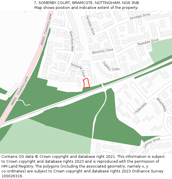 7, SOMERBY COURT, BRAMCOTE, NOTTINGHAM, NG9 3NB: Location map and indicative extent of plot