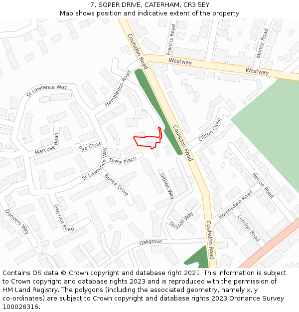 7, SOPER DRIVE, CATERHAM, CR3 5EY: Location map and indicative extent of plot