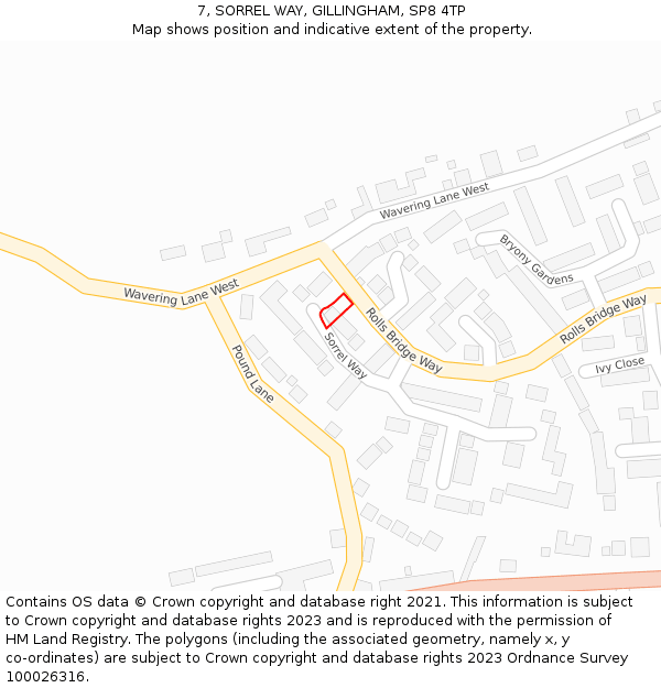 7, SORREL WAY, GILLINGHAM, SP8 4TP: Location map and indicative extent of plot