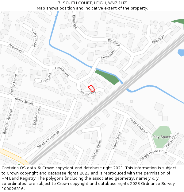 7, SOUTH COURT, LEIGH, WN7 1HZ: Location map and indicative extent of plot