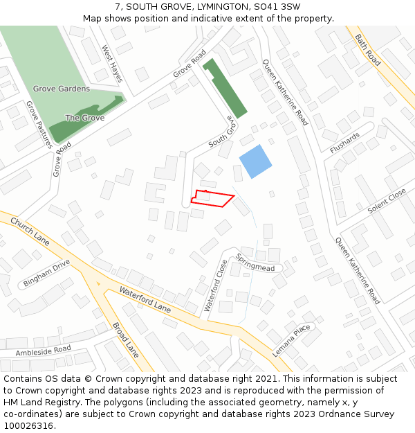 7, SOUTH GROVE, LYMINGTON, SO41 3SW: Location map and indicative extent of plot