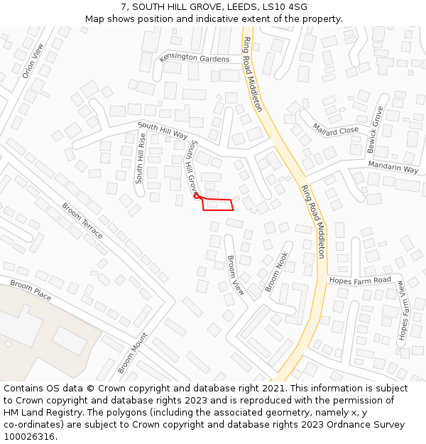 7, SOUTH HILL GROVE, LEEDS, LS10 4SG: Location map and indicative extent of plot
