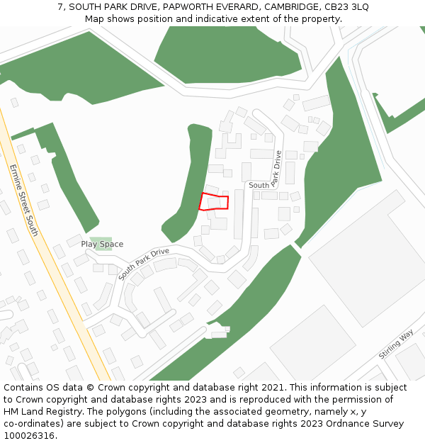 7, SOUTH PARK DRIVE, PAPWORTH EVERARD, CAMBRIDGE, CB23 3LQ: Location map and indicative extent of plot