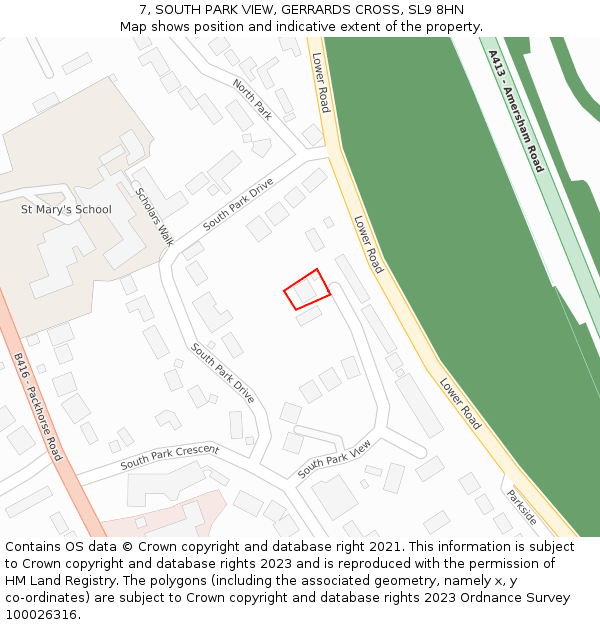 7, SOUTH PARK VIEW, GERRARDS CROSS, SL9 8HN: Location map and indicative extent of plot