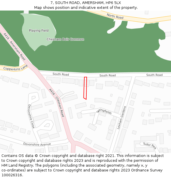 7, SOUTH ROAD, AMERSHAM, HP6 5LX: Location map and indicative extent of plot