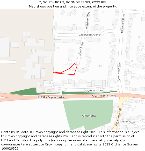 7, SOUTH ROAD, BOGNOR REGIS, PO22 8EF: Location map and indicative extent of plot