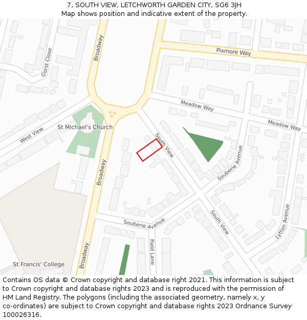 7, SOUTH VIEW, LETCHWORTH GARDEN CITY, SG6 3JH: Location map and indicative extent of plot