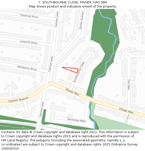 7, SOUTHBOURNE CLOSE, PINNER, HA5 5BA: Location map and indicative extent of plot