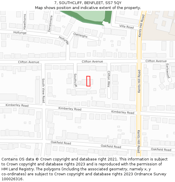 7, SOUTHCLIFF, BENFLEET, SS7 5QY: Location map and indicative extent of plot