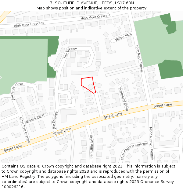7, SOUTHFIELD AVENUE, LEEDS, LS17 6RN: Location map and indicative extent of plot
