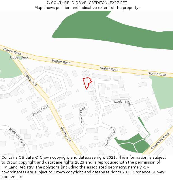 7, SOUTHFIELD DRIVE, CREDITON, EX17 2ET: Location map and indicative extent of plot