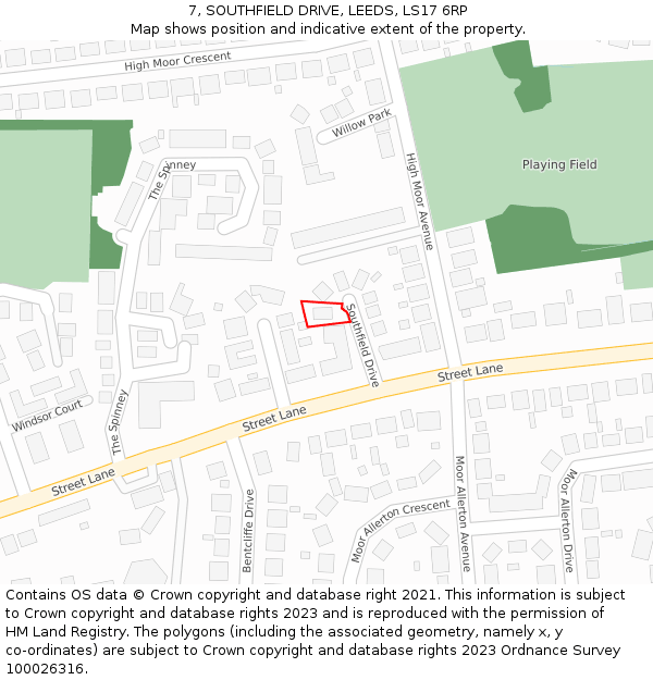 7, SOUTHFIELD DRIVE, LEEDS, LS17 6RP: Location map and indicative extent of plot