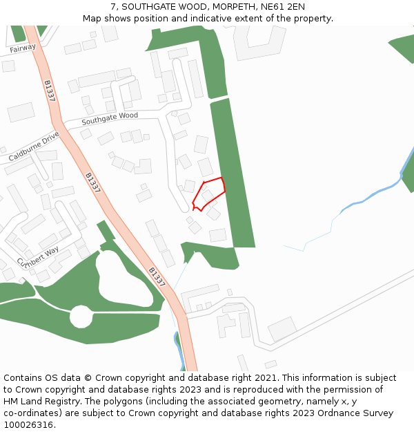 7, SOUTHGATE WOOD, MORPETH, NE61 2EN: Location map and indicative extent of plot