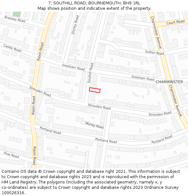 7, SOUTHILL ROAD, BOURNEMOUTH, BH9 1RL: Location map and indicative extent of plot