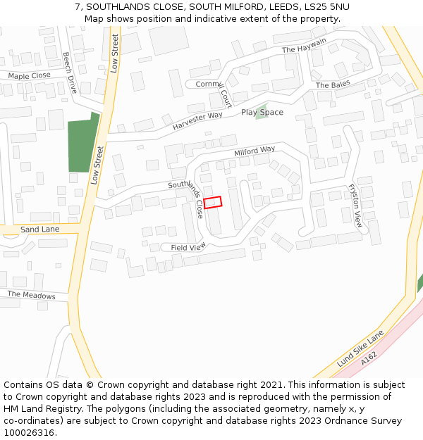 7, SOUTHLANDS CLOSE, SOUTH MILFORD, LEEDS, LS25 5NU: Location map and indicative extent of plot