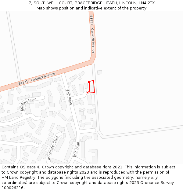 7, SOUTHWELL COURT, BRACEBRIDGE HEATH, LINCOLN, LN4 2TX: Location map and indicative extent of plot