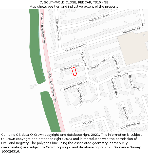 7, SOUTHWOLD CLOSE, REDCAR, TS10 4GB: Location map and indicative extent of plot