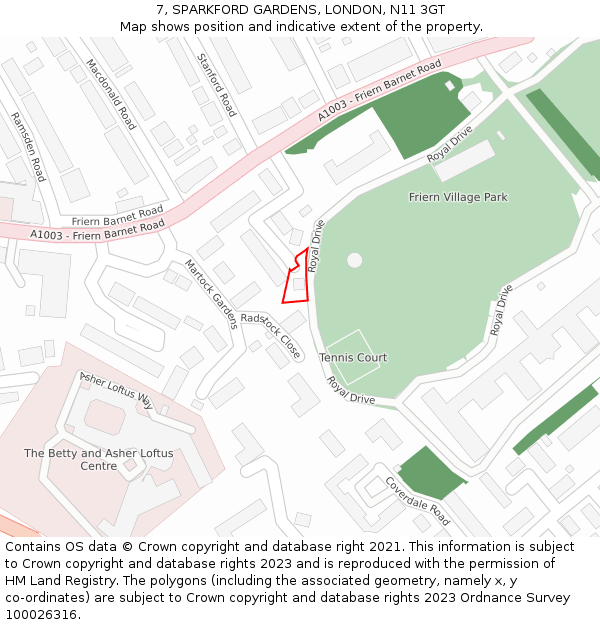 7, SPARKFORD GARDENS, LONDON, N11 3GT: Location map and indicative extent of plot