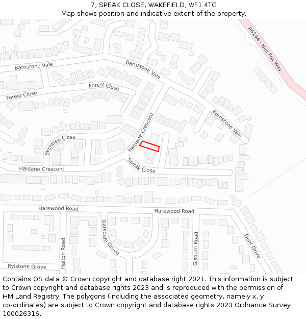 7, SPEAK CLOSE, WAKEFIELD, WF1 4TG: Location map and indicative extent of plot