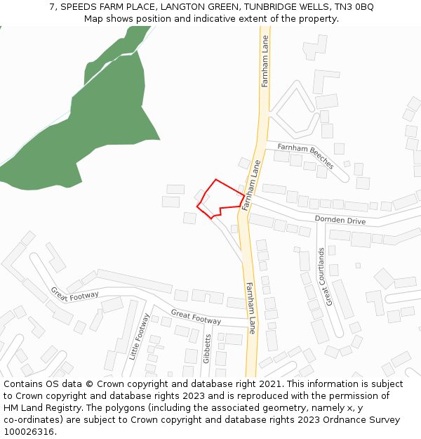 7, SPEEDS FARM PLACE, LANGTON GREEN, TUNBRIDGE WELLS, TN3 0BQ: Location map and indicative extent of plot