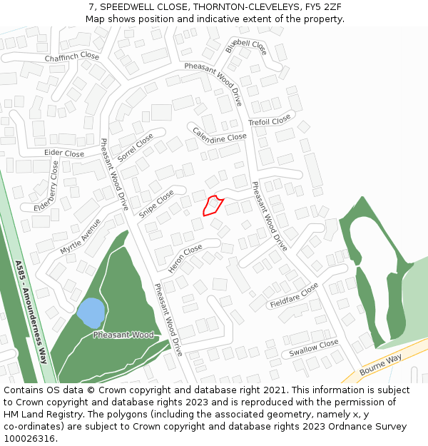 7, SPEEDWELL CLOSE, THORNTON-CLEVELEYS, FY5 2ZF: Location map and indicative extent of plot