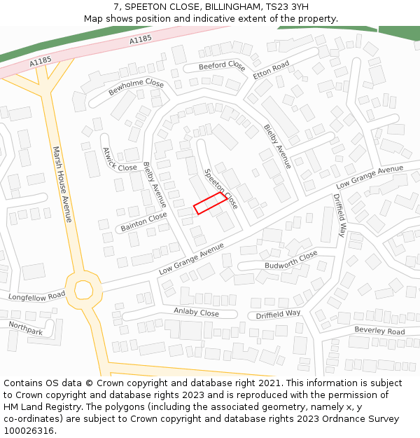 7, SPEETON CLOSE, BILLINGHAM, TS23 3YH: Location map and indicative extent of plot