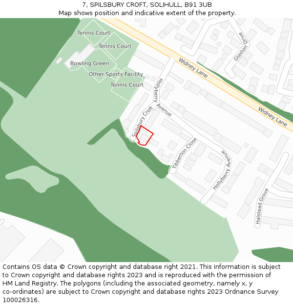 7, SPILSBURY CROFT, SOLIHULL, B91 3UB: Location map and indicative extent of plot