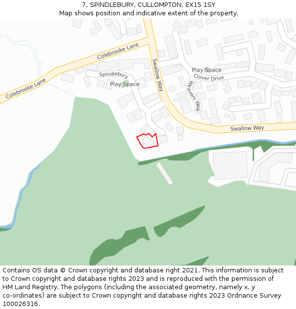7, SPINDLEBURY, CULLOMPTON, EX15 1SY: Location map and indicative extent of plot