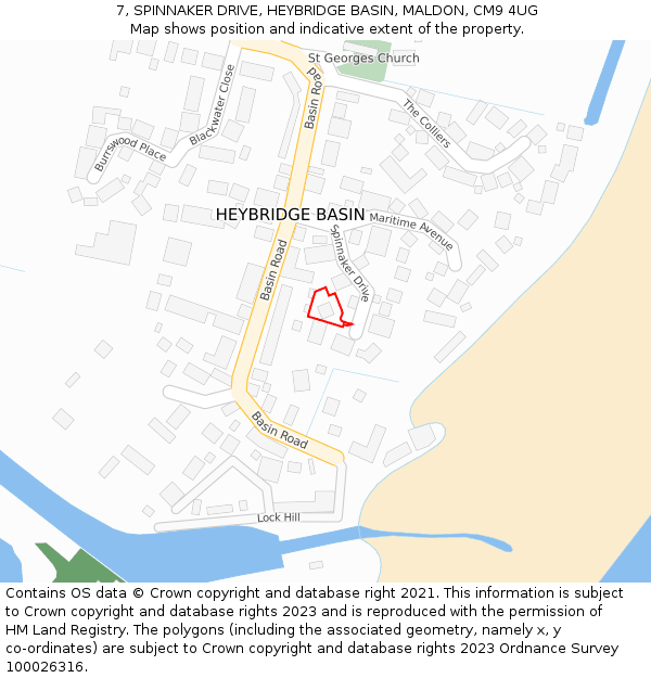 7, SPINNAKER DRIVE, HEYBRIDGE BASIN, MALDON, CM9 4UG: Location map and indicative extent of plot