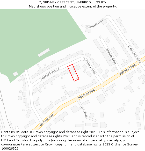 7, SPINNEY CRESCENT, LIVERPOOL, L23 8TY: Location map and indicative extent of plot