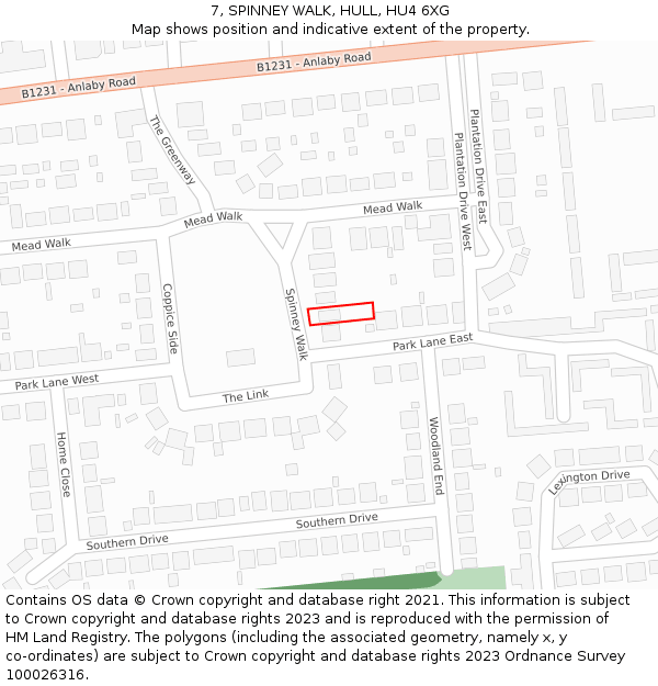 7, SPINNEY WALK, HULL, HU4 6XG: Location map and indicative extent of plot