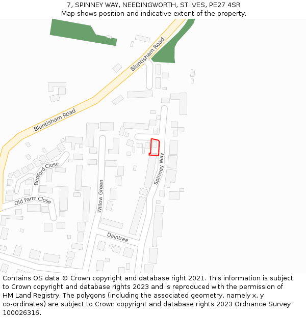 7, SPINNEY WAY, NEEDINGWORTH, ST IVES, PE27 4SR: Location map and indicative extent of plot