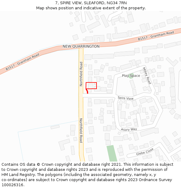 7, SPIRE VIEW, SLEAFORD, NG34 7RN: Location map and indicative extent of plot