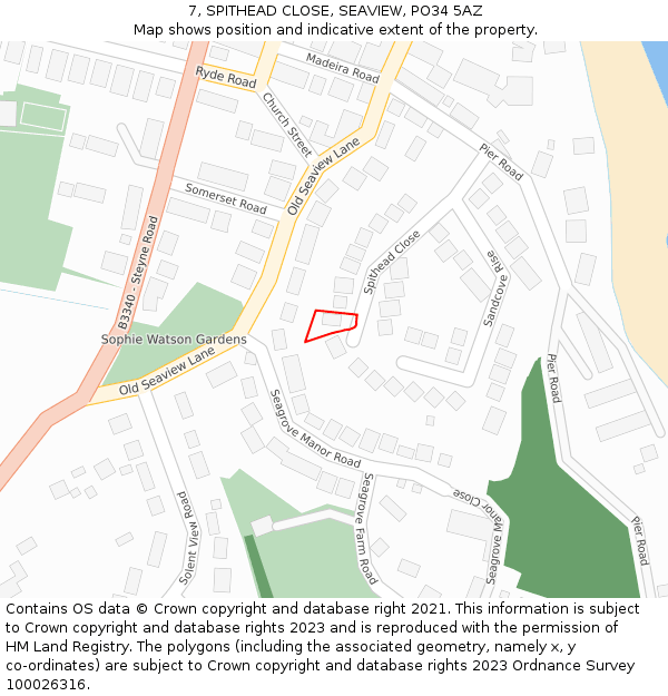 7, SPITHEAD CLOSE, SEAVIEW, PO34 5AZ: Location map and indicative extent of plot